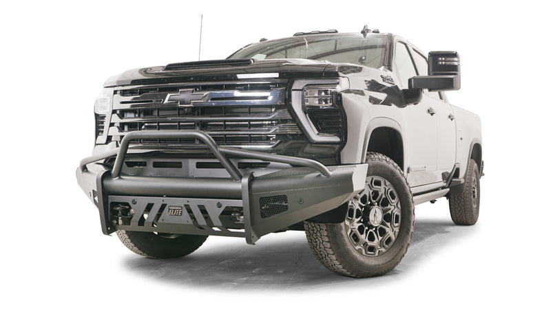 Fab Fours CH24-Q6162-1 2024 Chevy Silverado 2500/3500 HD Black Steel Elite Front Bumper Pre-Runner Guard - BumperStock