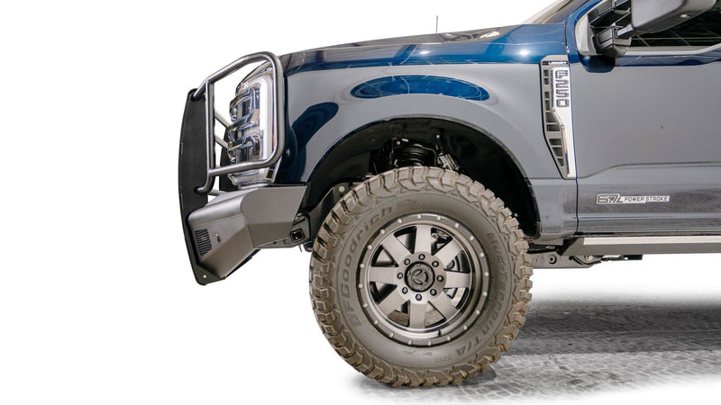 Fab Fours FS23-Q5960-1 Ford F250/F350/F450/F550 Super Duty 2023 Black Steel Elite Front Bumper Full Guard - BumperStock