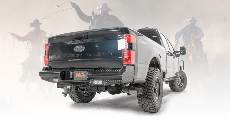 Fab Fours FS23-T5950-1 Ford F250/F350 Super Duty 2023 Black Steel Rear Bumper - BumperStock