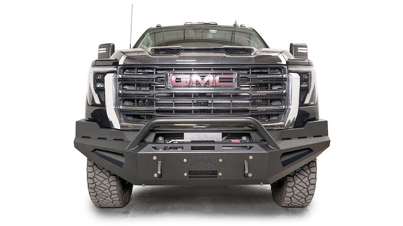 Fab Fours GM24-RS6262-1 GMC Sierra 2500/3500 HD 2024 Red Steel Winch Front Bumper Pre-Runner Guard - BumperStock