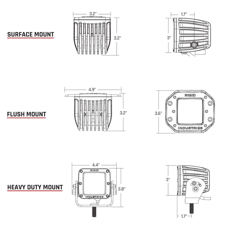 Rigid 202213BLK D-Series PRO Spot Midnight Surface Mount Pair - BumperStock