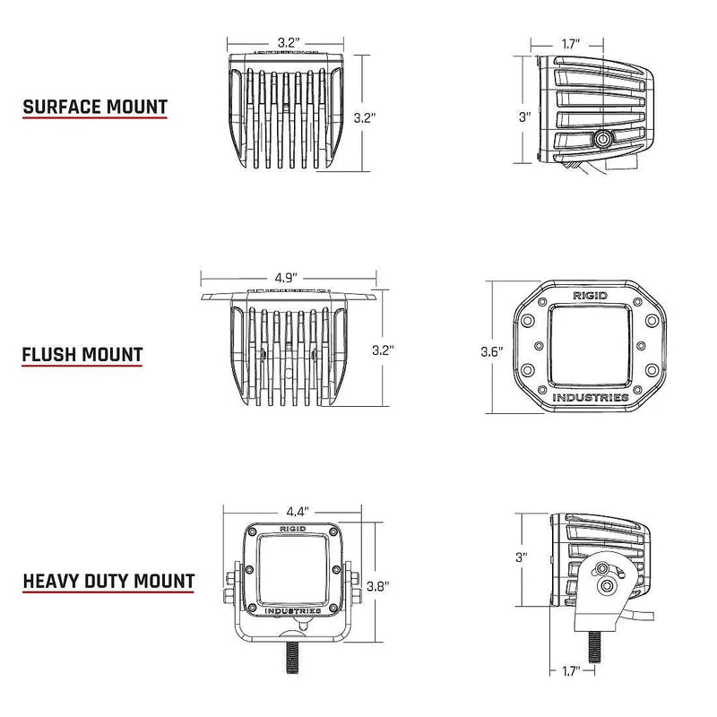 Rigid 202513 D-Series PRO Flood Diffused Surface Mount Black Light Pair - BumperStock