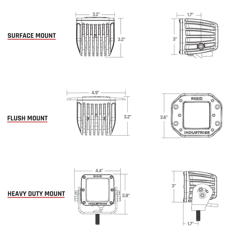 Rigid 602513 D-Series PRO Hybrid Diffused Surface Mount White 2 Lights - BumperStock