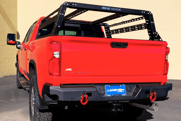 Road Armor Stealth 3202R0B 2020-2023 GMC Sierra 2500/3500 HD Non-Winch Rear Bumper with Square Light Cutouts - BumperStock