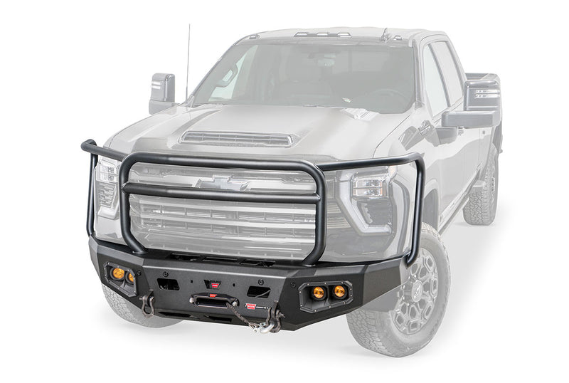 Warn Ascent HD 110913 2024 Chevy Silverado 2500/3500 HD Front Winch Bumper with Full Grille Guard - BumperStock