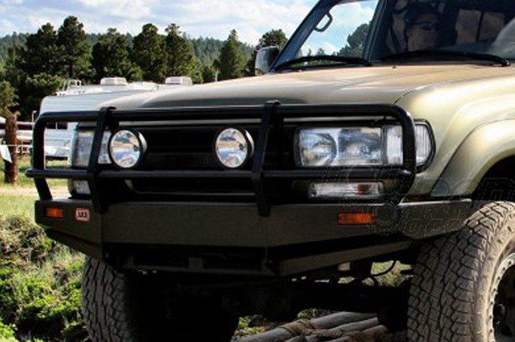 ARB 3411050 Toyota Land Cruiser 1990-1997 Deluxe Front Bumper 80 Series Winch Ready with Grille Guard, Black Powder Coat Finish-BumperStock