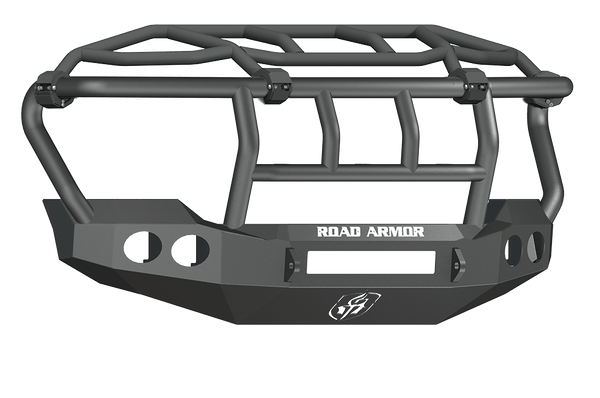 Road Armor Stealth 611403B-NW 2011-2016 Ford F250/F350/F450/F550 Super Duty Non-Winch Front Bumper with Titan Guard with Intimidator Guard and Round Light Cutouts - BumperStock