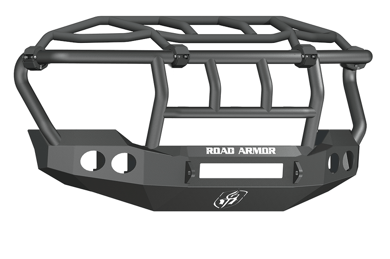 Road Armor Stealth 611403B-NW 2011-2016 Ford F250/F350/F450/F550 Super Duty Non-Winch Front Bumper with Titan Guard with Intimidator Guard and Round Light Cutouts - BumperStock