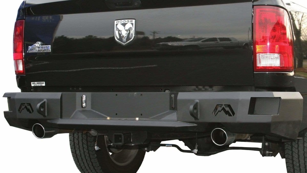 Fab Fours DR09-W2950-1 Dodge Ram 1500 2009-2018 Premium Rear Bumper Non-Sensor Dual Exhaust-BumperStock