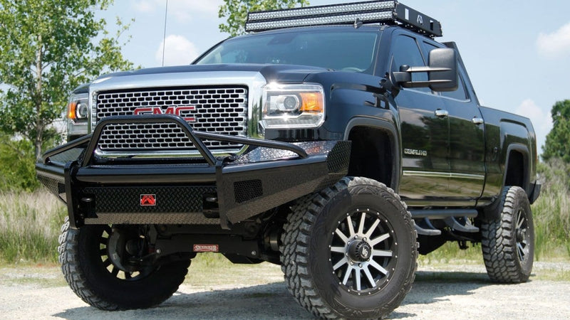 Fab Fours GM14-S3162-1 GMC Sierra 2500/3500 HD 2015-2019 Black Steel Front Bumper Pre-Runner Guard-BumperStock