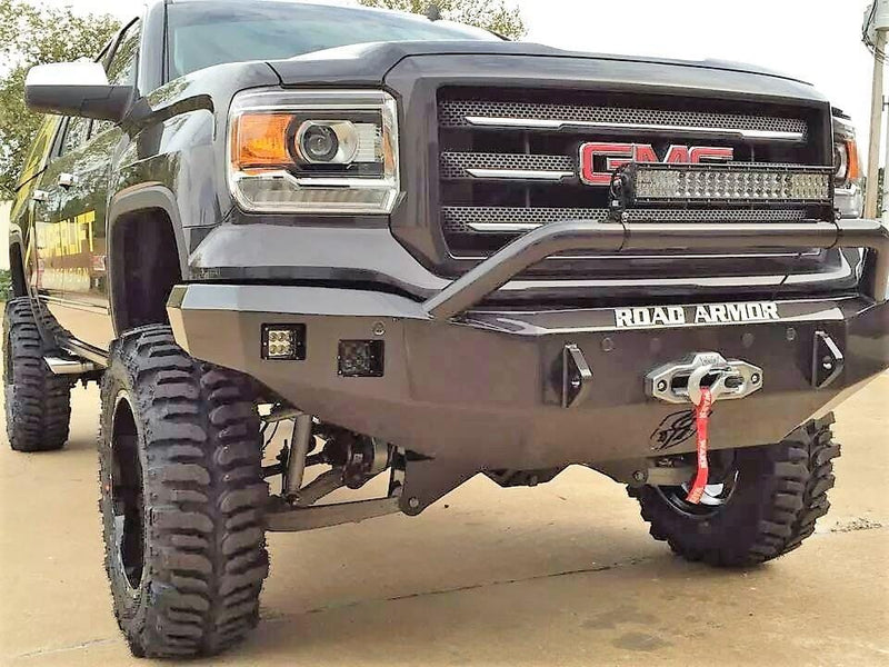 Road Armor 214R4B 2014-2015 GMC Sierra 1500 Stealth Front Winch Bumper Pre-Runner Guard-BumperStock