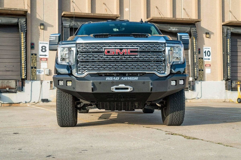 Road Armor Stealth 2202F0B 2020-2023 GMC Sierra 2500/3500 HD Winch Front Bumper with Square Light Cutouts - BumperStock