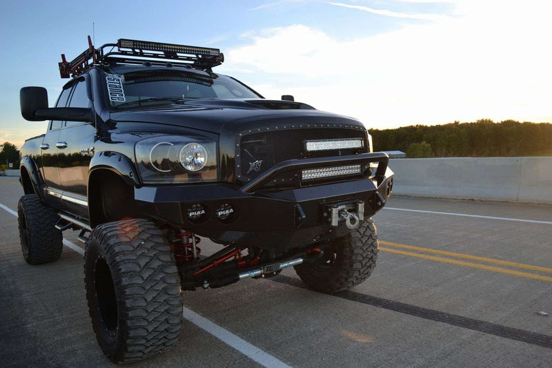 Road Armor Stealth 44064B 2006-2009 Dodge Ram 2500/3500/4500/5500 Winch Front Bumper with Pre-Runner Guard and Round Light Cutouts - BumperStock