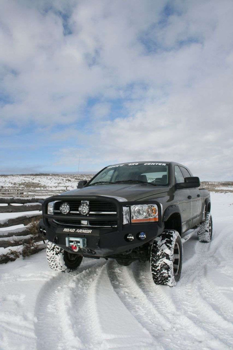 Road Armor Stealth 44065B 2006-2009 Dodge Ram 2500/3500/4500/5500 Winch Front Bumper with Lonestar Guard and Round Light Cutouts - BumperStock