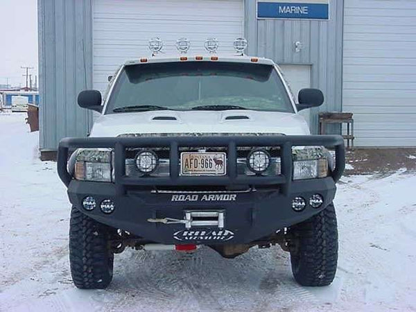 Road Armor Stealth 47002B 1994-1996 Dodge Ram 1500/2500/3500 Winch Front Bumper with Titan II Guard and Round Light Cutouts - BumperStock