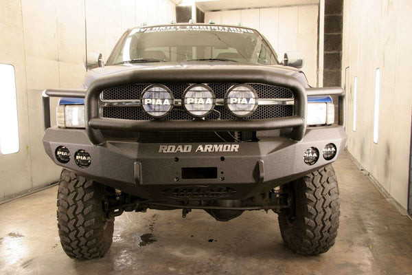 Road Armor Stealth 47015B 1997-2001 Dodge Ram 1500 Winch Front Bumper with Lonestar Guard and Round Light Cutouts - BumperStock