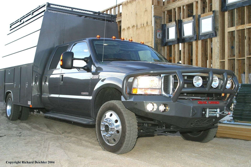 Road Armor Stealth 60502B 2005-2007 Ford F250/F350/F450/Excursion Winch Front Bumper with Titan II Guard and Round Light Cutouts - BumperStock