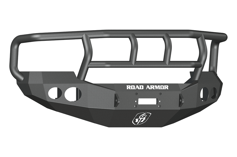 Road Armor Stealth 60502B 2005-2007 Ford F250/F350/F450/Excursion Winch Front Bumper with Titan II Guard and Round Light Cutouts - BumperStock