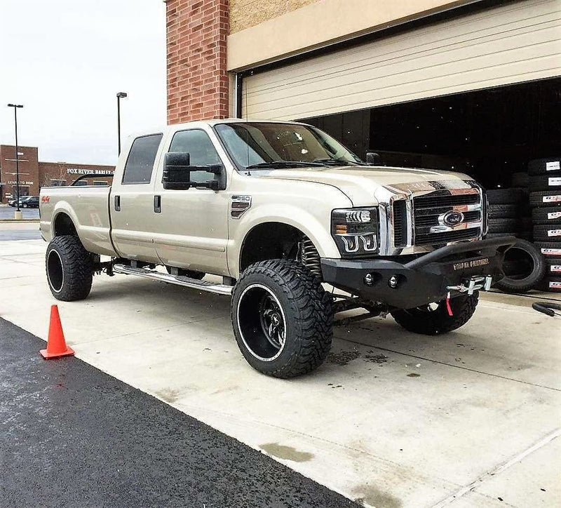 Road Armor Stealth 60804B 2008-2010 Ford F250/F350/F450 Winch Front Bumper with Pre-Runner Guard and Round Light Cutouts - BumperStock