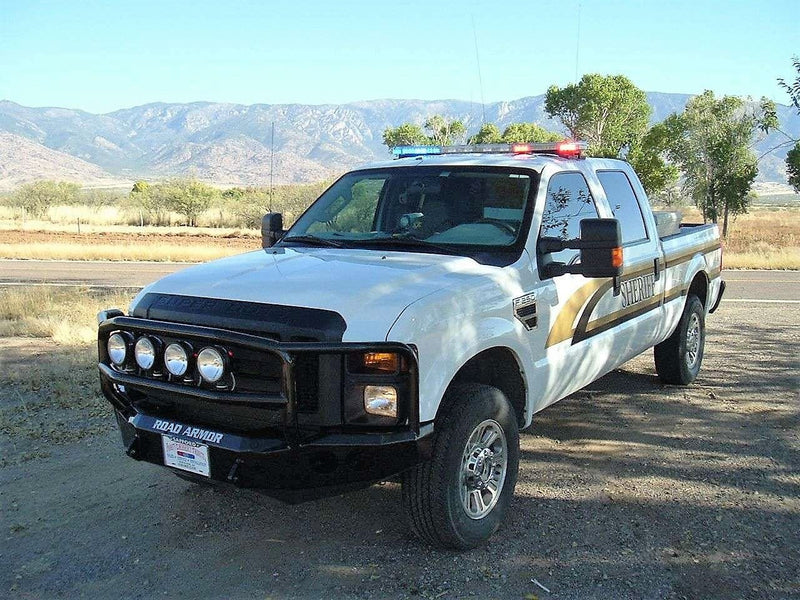 Road Armor Stealth 60805B 2008-2010 Ford F250/F350 Winch Front Bumper with Lonestar Guard and Round Light Cutouts - BumperStock