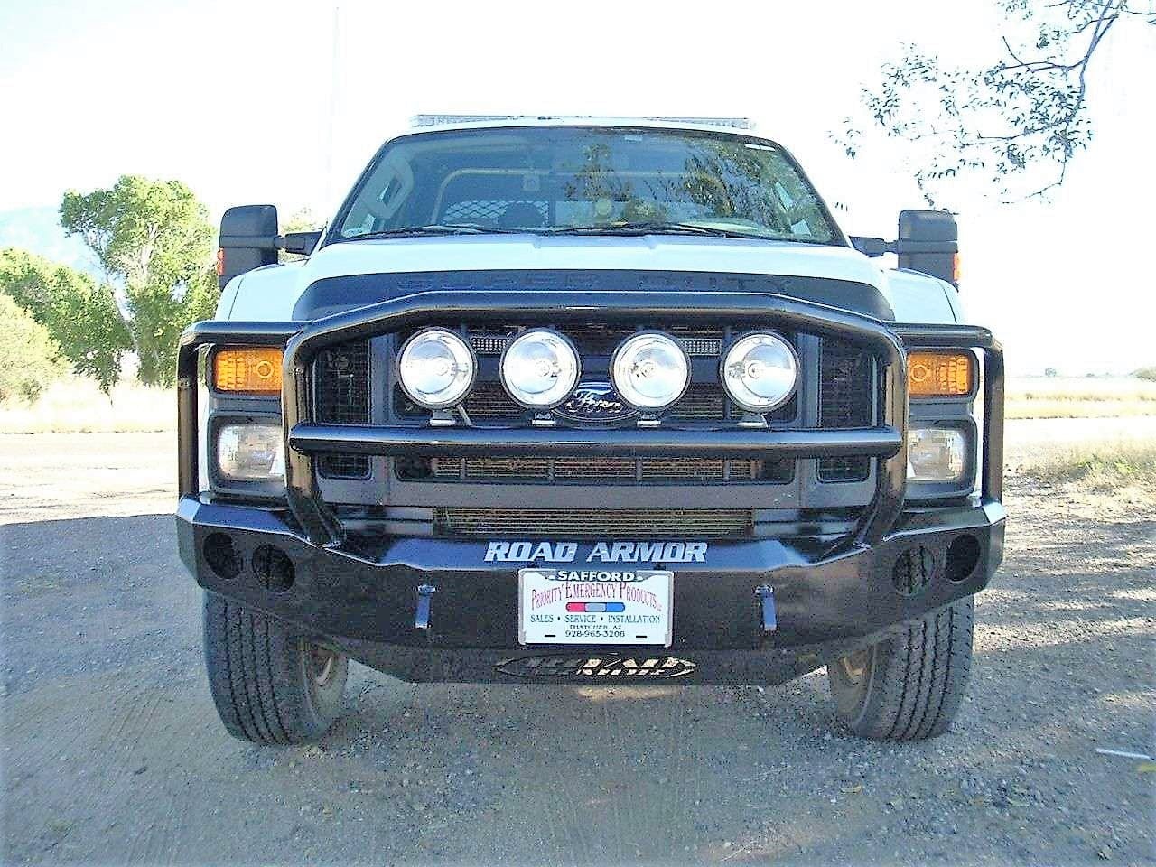 Road Armor Stealth 60805B 2008-2010 Ford F250/F350 Winch Front Bumper with Lonestar Guard and Round Light Cutouts - BumperStock