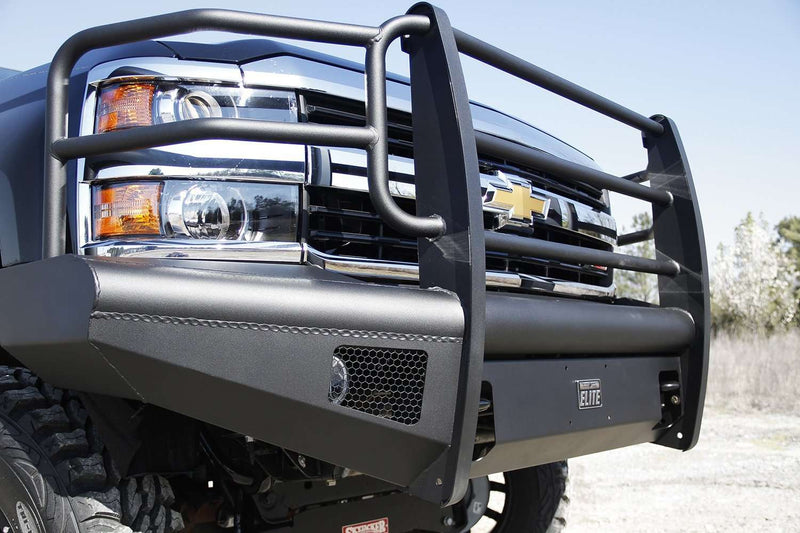 Fab Fours CH08-Q2060-1 2007.5-2010 Chevy Silverado 2500/3500 HD Black Steel Elite Front Bumper Full Guard-BumperStock