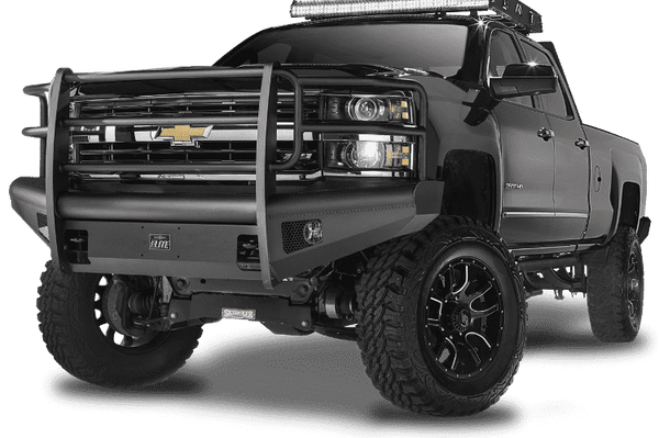 Fab Fours CH08-Q2060-1 2007.5-2010 Chevy Silverado 2500/3500 HD Black Steel Elite Front Bumper Full Guard-BumperStock