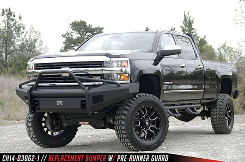 Fab Fours CH14-Q3062-1 2015-2019 Chevy Silverado 2500/3500 HD Black Steel Elite Front Bumper Pre-Runner Guard-BumperStock