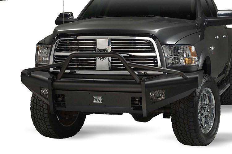 Fab Fours DR10-Q2962-1 Dodge Ram 2500/3500/4500/5500 HD 2010-2018 Black Steel Elite Front Bumper Pre-Runner Guard-BumperStock