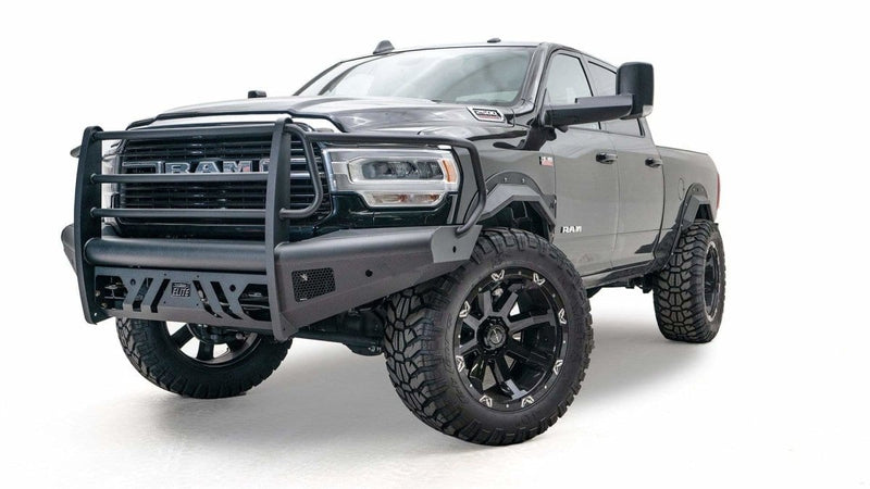 Fab Fours DR19-Q4460-1 Dodge Ram 2500/3500 HD 2019-2021 Black Steel Elite Front Bumper Full Guard-BumperStock