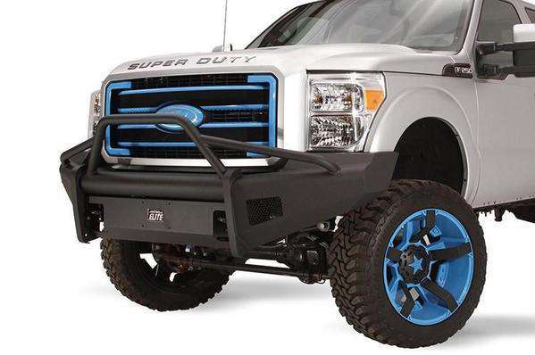 Fab Fours FS11-Q2562-1 Ford F250/F350/F450/F550 Super Duty 2011-2016 Black Steel Elite Front Bumper Pre-Runner Guard-BumperStock