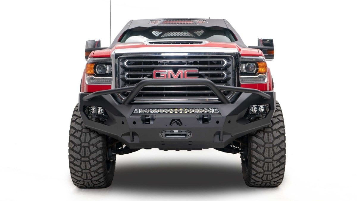 Fab Fours GM15-X2852-1 GMC Sierra 2500/3500 HD 2015-2019 Matrix Front Bumper Winch Ready Pre-Runner Guard-BumperStock