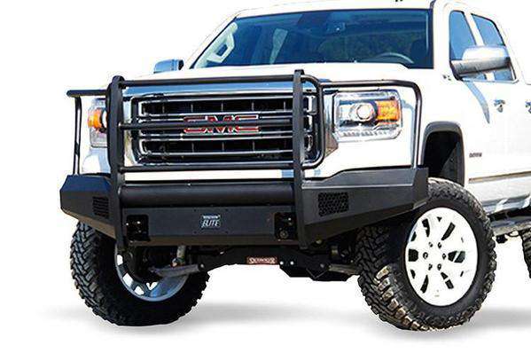 Fab Fours GS14-R3160-1 GMC Sierra 1500 2014-2015 Black Steel Elite Front Bumper Full Guard-BumperStock