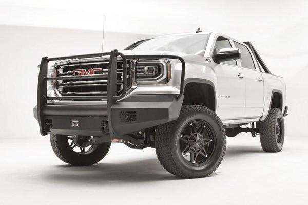 Fab Fours GS16-R3960-1 GMC Sierra 1500 2016-2018 Black Steel Elite Front Bumper Full Guard-BumperStock