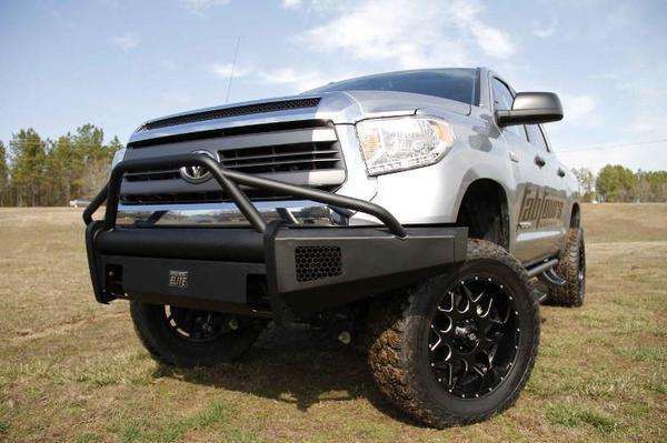 Fab Fours TT07-R1862-1 Toyota Tundra 2007-2013 Black Steel Elite Front Bumper Pre-Runner Guard-BumperStock