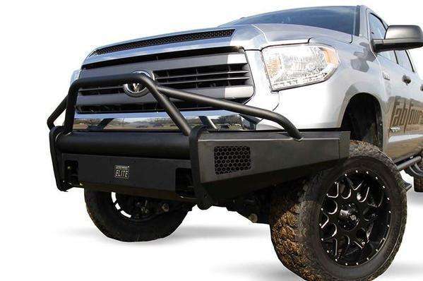 Fab Fours TT07-R1862-1 Toyota Tundra 2007-2013 Black Steel Elite Front Bumper Pre-Runner Guard-BumperStock