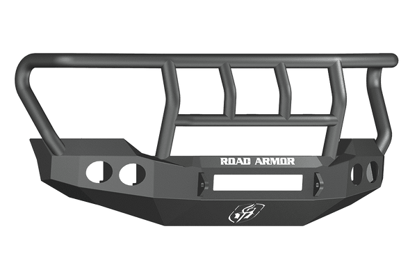 Road Armor 61102B-NW 2011-2016 Ford F250/F350/F450 Non-Winch Front Bumper with Titan II Guard and Round Light Holes - Satin Black-BumperStock