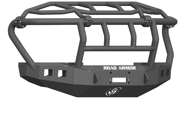 Road Armor 617F3B 2017-2020 Ford F250/F350 Winch Front Bumper with Intimidator Guard and Square Light Holes - Satin Black-BumperStock