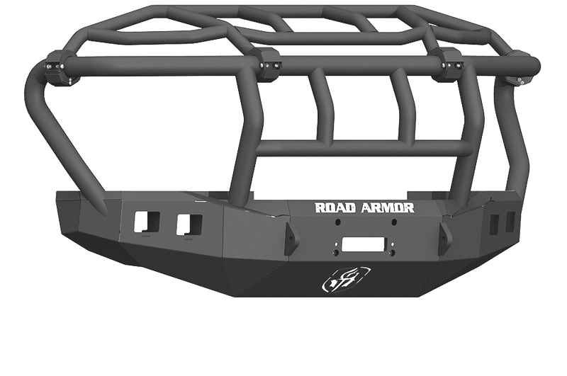 Road Armor 617F3B 2017-2020 Ford F250/F350 Winch Front Bumper with Intimidator Guard and Square Light Holes - Satin Black-BumperStock