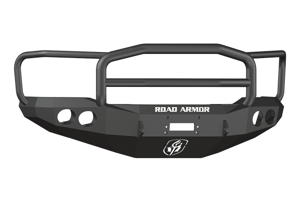 Road Armor 66005B 1999-2004 Ford F250/F350/F450 Winch Front Bumper with Lonestar Guard and Round Light Holes - Satin Black-BumperStock